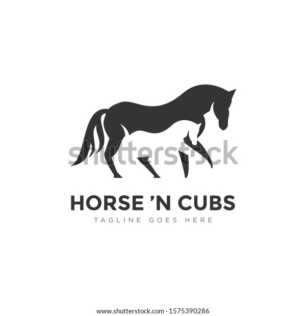 horse n cubs logo, with negative space mother and\
baby horse vector