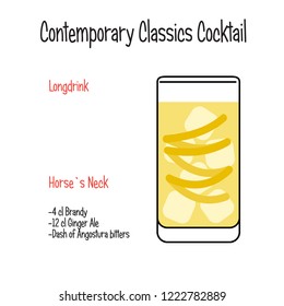 Horse neck alcoholic cocktail vector illustration recipe isolated