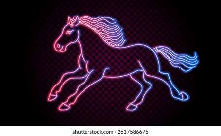 Horse neon sign. Chinese new horse running. Bright vector illustration.