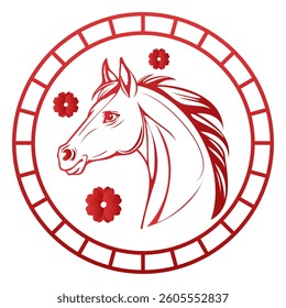 Horse, New Year, 2026, symbol of the year, red fire, head silhouette, vector illustration, animal