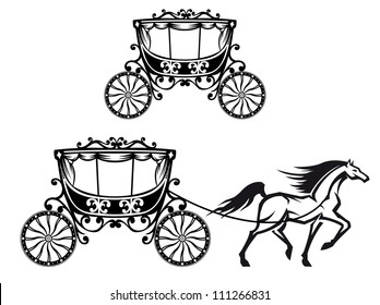 Horse with old carriage in retro style