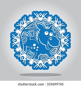 Horse on the Chinese zodiac signs. Icon in snowflakes. Vector illustration