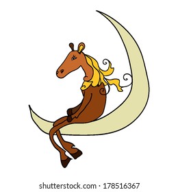 Horse on the moon. Doodle or cartoon style.