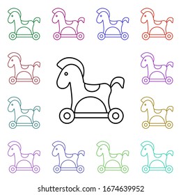 Horse on wheels line multi color style icon. Simple thin line, outline vector of toys icons for ui and ux, website or mobile application