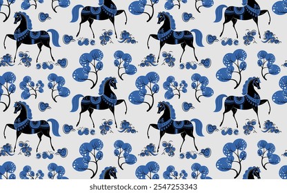 
A horse on a winter background