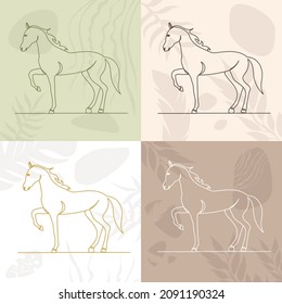 horse one line drawing on abstract background