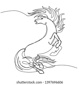 Horse one line drawing. Vector black and white illustration for logo, apparel print design, banner and poster. 