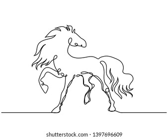Horse one line drawing. Vector black and white illustration 