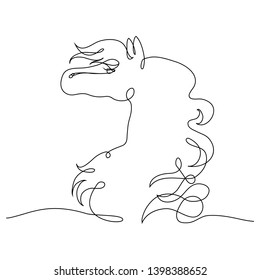 Horse one line drawing. Vector black and white illustration for logo, apparel print design, banner and poster. 