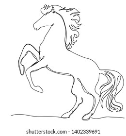 Horse one line drawing. Vector black and white illustration for logo, apparel print design, banner and poster. 