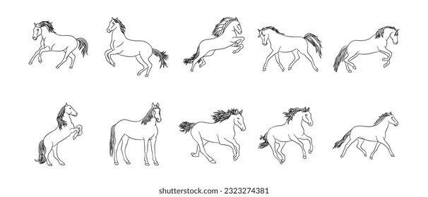Horse Outline Illustration Vector Set
