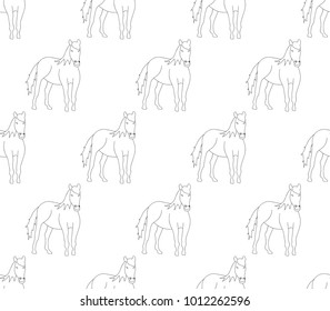 Horse Outline on White Cartoon Background. Vector Illustration.