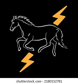 Horse outline with power symbol in black background