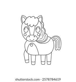 Horse outline vector illustration. Cute little horse isolated on a white background for coloring book for children.