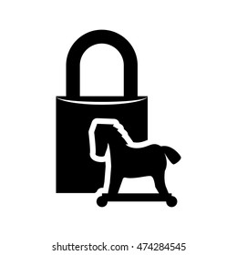 horse padlock cyber security system protection silhouette icon. Flat and Isolated design. Vector illustration