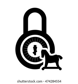 horse padlock cyber security system protection silhouette icon. Flat and Isolated design. Vector illustration