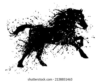 Horse paintbrush style, domestic and wild animal, mammal, vector, illustration in black and white color, isolated on white background