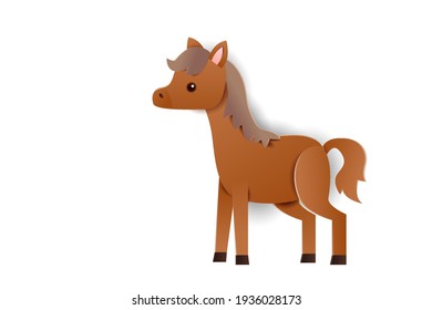 Horse paper craft of animals, vector art and illustration. Teaching materials conceptpt