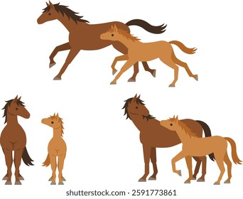 Horse parent and child illustration set