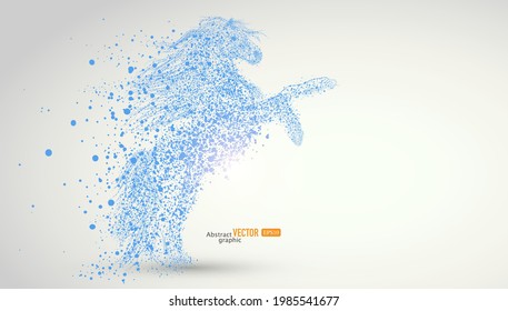 The horse of particle combination gallops on the gray background. Abstract vector animal material.