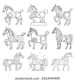 Horse pattern design. Line art style horse breed for children colored book creation.
