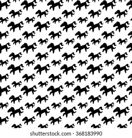 Horse pattern illustration seamless black and white color isolated on white background