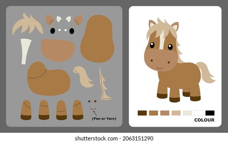 Horse pattern for kids crafts or paper crafts. Vector illustration of a horse puzzle. cut and paste patterns for kids crafts.