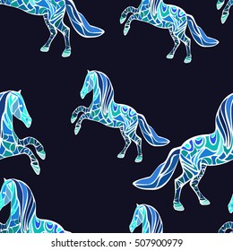 Horse. Pattern with a mosaic of horses. Artiodactyla. Vector illustration