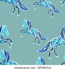 Horse. Pattern with a mosaic of horses. Artiodactyla. Vector illustration