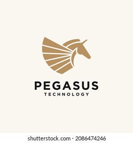 Horse pegasus logo design gold color luxury pegasus mascot template