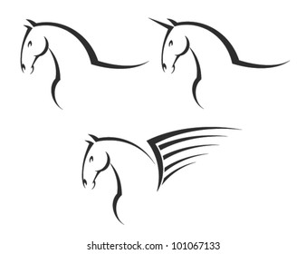 Horse, pegasus and unicorn - vector symbols