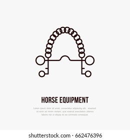 Horse pelham bit, polo flat line icons. Vector illustration of sport game, equestrian equipment.