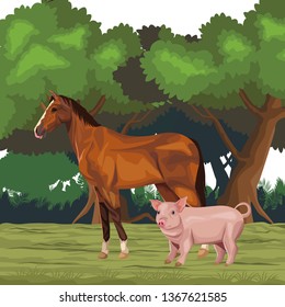 horse and pig