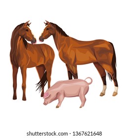 horse and pig