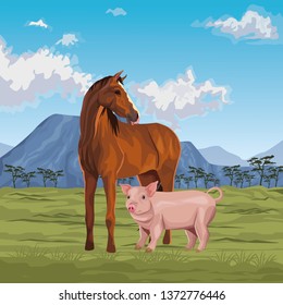 horse and pig