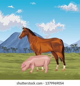 horse and pig