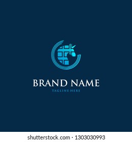 Horse Pixel Circle Networking Abstract Creative Modern Business Logo
