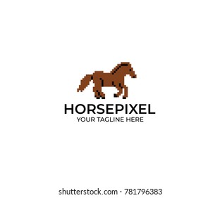 Horse Pixel Logo Template. Equine Vector Design. Animal Illustration