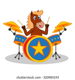 Horse playing drum cartoon