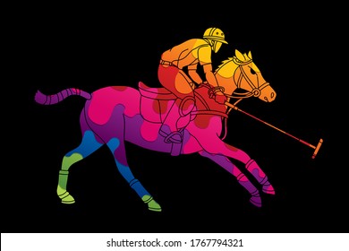 Horse polo action sport cartoon graphic vector
