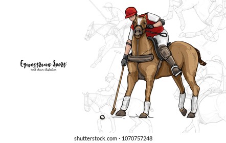 Horse polo background design with Horse polo player in action.