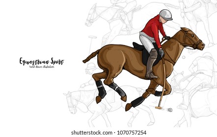 Horse polo background design with Horse polo player in action.