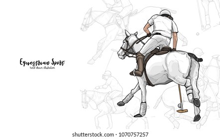 Horse polo background design with Horse polo player in action.