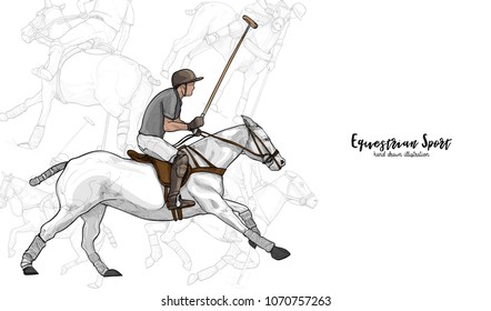 Horse polo background design with Horse polo player in action.