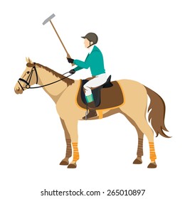 Horse polo player. Badges and design elements. Sport polo player with mallet. Polo stick