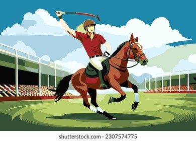 Horse polo player. Vector illustration of a horse polo player on the field.