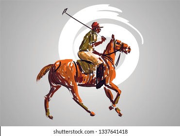 Horse Polo Stroked Illustration