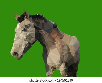 Horse polygon. Green Background. Vector illustration.