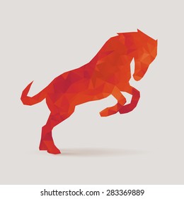 horse polygon red silhouette, vector illustration