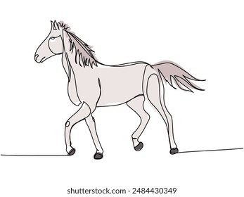 horse, pony, livestock, artiodactyl one line color, colored art. Continuous line drawing of farm, nature, agriculture, farm animals, rural life, ranch.